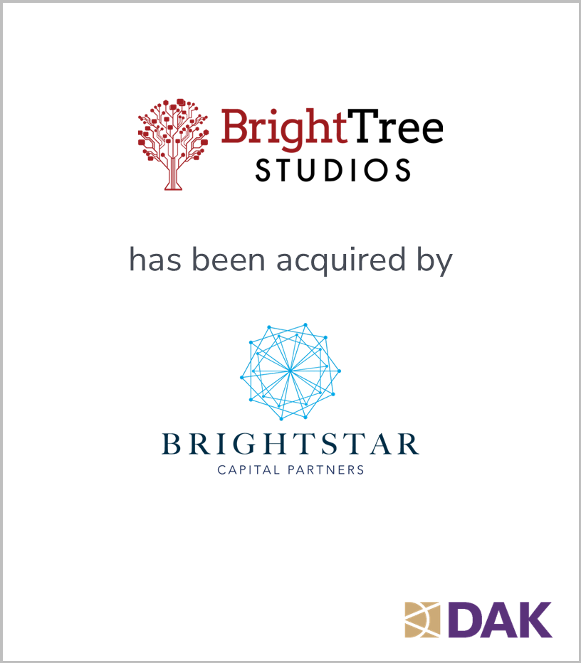 DAK Groups client BrightTree Studios has been acquired by BrightStarCapital tombstone